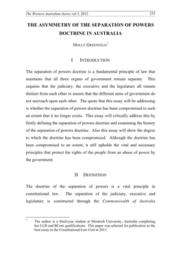 Separation of Powers Doctrine in Australia