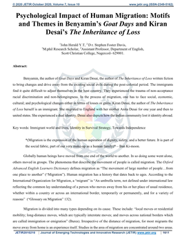 Psychological Impact of Human Migration: Motifs and Themes in Benyamin’S Goat Days and Kiran Desai’S the Inheritance of Loss