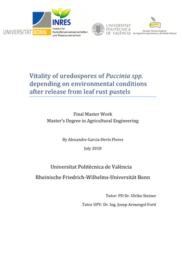 Bad Vitality of Uredospores of Puccinia Spp. Depending on Environmental