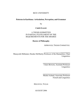 Articulation, Perception, and Grammar by Caleb Everett a THESIS SUBMITTED in PARTIAL FULF