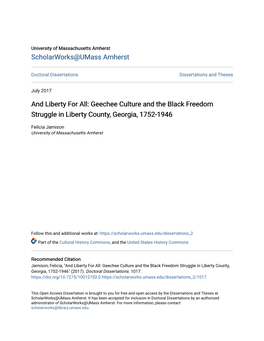 Geechee Culture and the Black Freedom Struggle in Liberty County, Georgia, 1752-1946