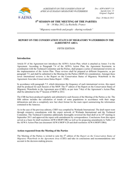 CSR5), As Per Item 7.4(A) of the Agreement’S Action Plan, Shall Be Submitted to the 5Th Session of MOP in 2012