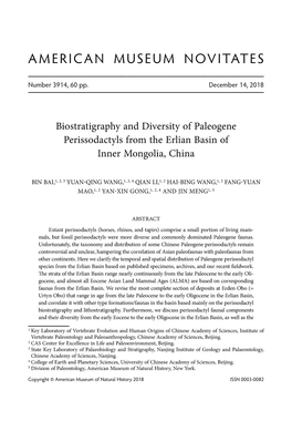 Biostratigraphy and Diversity of Paleogene Perissodactyls from the Erlian Basin of Inner Mongolia, China