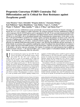 Toxoplasma Gondii Resistance Against Th2 Differentiation and Is