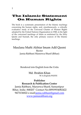 The Islamic Statement on Human Rights Maulana Mufti Akhtar Imam