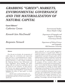 Grabbing “Green”: Markets, Environmental Governance and the Materialization of Natural Capital