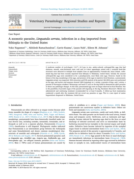 A Zoonotic Parasite, Linguatula Serrata, Infection in a Dog Imported from Ethiopia to the United States