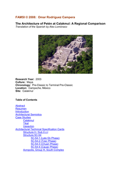 The Architecture of Petén at Calakmul: a Regional Comparison Translation of the Spanish by Alex Lomónaco