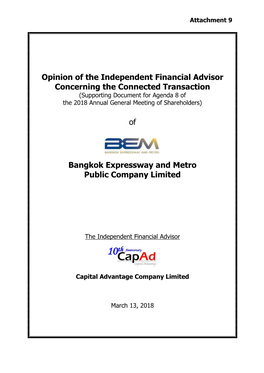 Opinion of the Independent Financial Advisor Concerning the Connected
