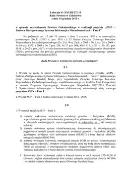 Uchwała Nr XXVIII/272/13 Rady Powiatu W Goleniowie Z Dnia 19 Grudnia 2013 R