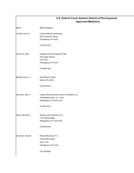 Eastern District of Pennsylvania Approved Mediators