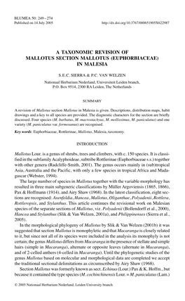 A TAXONOMIC Revision of Mallotus SECTION MALLOTUS (Euphorbiaceae) in MALESIA