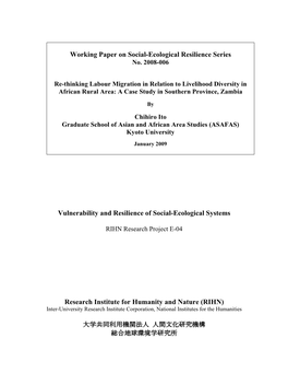 Working Paper on Social-Ecological Resilience Series No