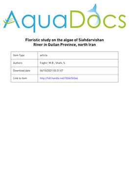 Floristic Study on the Algae of Siahdarvishan River in Guilan Province, North Iran