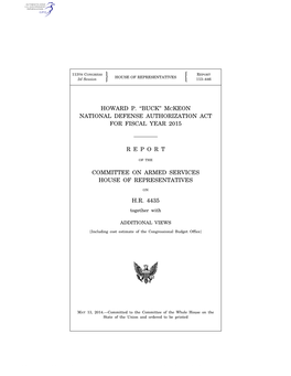 Mckeon National Defense Authorization Act for Fiscal Year 2015 Report Committee on Armed Service