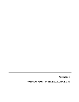 Appendix E: Vascular Plants of the Lake Tahoe Basin