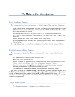 The Major Indian River Systems