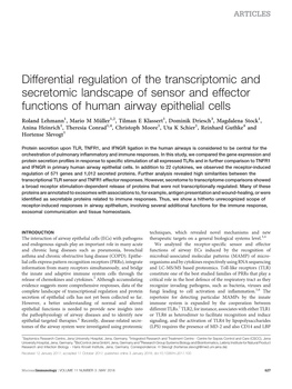 Differential Regulation of the Transcriptomic and Secretomic Landscape of Sensor and Effector Functions of Human Airway Epithelial Cells