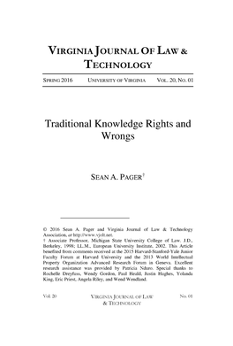 Traditional Knowledge Rights and Wrongs