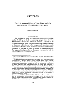 The U.S. Attorney Firings of 2006: Main Justice's Centralization Efforts in Historical Context