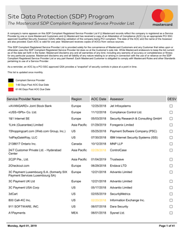 SDP) Program the Mastercard SDP Compliant Registered Service Provider List