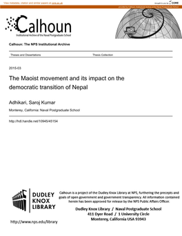 The Maoist Movement and Its Impact on the Democratic Transition of Nepal