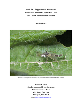 Ohio EPA Supplemental Keys to the Larval Chironomidae (Diptera) of Ohio and Ohio Chironomidae Checklist