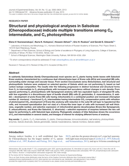 Structural and Physiological Analyses in Salsoleae (Chenopodiaceae) Indicate Multiple Transitions Among C3, Intermediate, and C4 Photosynthesis