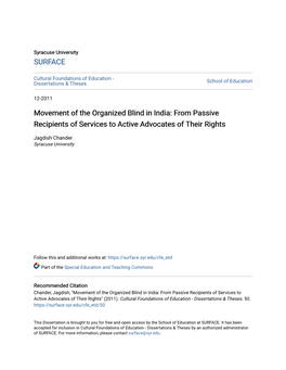 Movement of the Organized Blind in India: from Passive Recipients of Services to Active Advocates of Their Rights