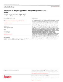 A Synopsis of the Geology of the Cobequid Highlands, Nova Scotia Georgia Pe-Piper and David J.W