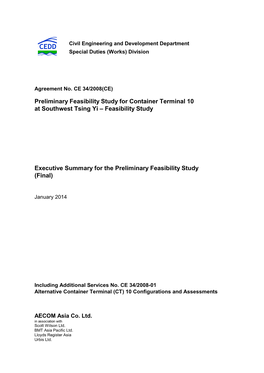 Preliminary Feasibility Study for Container Terminal 10 at Southwest Tsing Yi – Feasibility Study