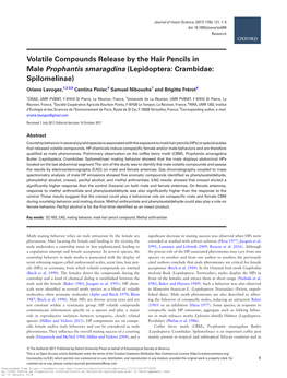 Volatile Compounds Release by the Hair Pencils in Male Prophantis Smaragdina (Lepidoptera: Crambidae: Spilomelinae)