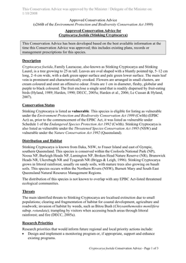 Approved Conservation Advice for Cryptocarya Foetida (Stinking Cryptocarya)