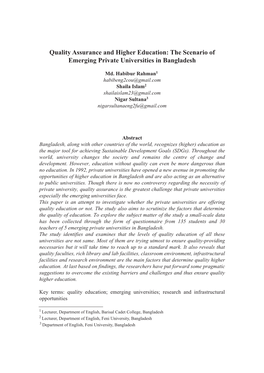 Quality Assurance and Higher Education: the Scenario of Emerging Private Universities in Bangladesh