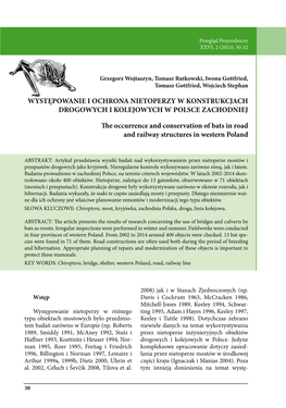 Występowanie I Ochrona Nietoperzy W Konstrukcjach Drogowych I Kolejowych W Polsce Zachodniej