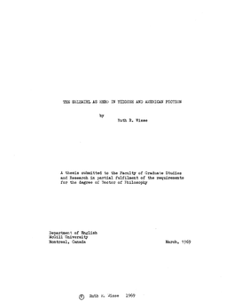 Ruth R. Wisse a Thesis Submitted to the Faculty of Graduate Studies And