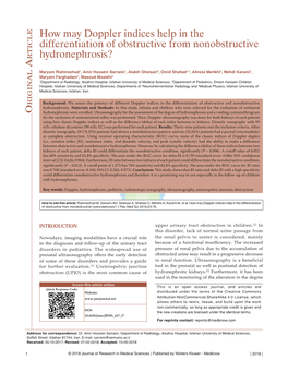 How May Doppler Indices Help in the Differentiation of Obstructive from Nonobstructive