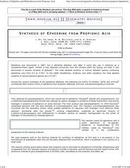 Synthesis of Ephedrine and Methcathinone from Propionic Acid