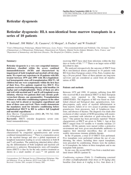 HLA Non-Identical Bone Marrow Transplants in a Series of 10 Patients