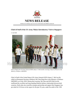 Chief of Staff of the US Army Makes Introductory Visit to Singapore