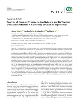 Research Article Analysis of Complex Transportation Network and Its Tourism Utilization Potential: a Case Study of Guizhou Expressways