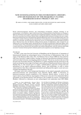 New Investigations in the Environment, History, and Archaeology of the Iraqi Hilly Flanks: Shahrizor Survey Project 2009–2011