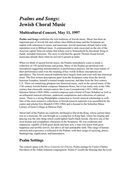 Psalms and Songs: Jewish Choral Music Multicultural Concert, May 11, 1997