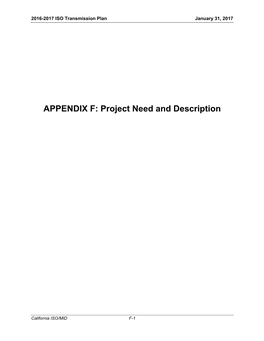 APPENDIX F: Project Need and Description