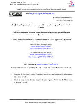 Analysis of the Productivity and Competitiveness of the Agricultural Sector in Ecuador