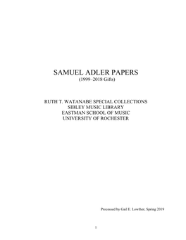 Samuel Adler Collection, Box 8, Folder 19, Sleeve 5