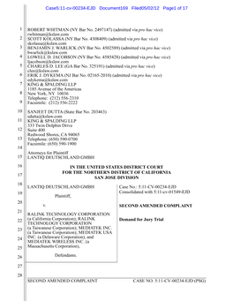 Second Amended Complaint Case No. 5:11-Cv-00234-Ejd (Psg)