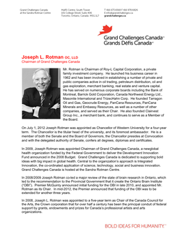 Joseph L. Rotman OC, LLD Chairman of Grand Challenges Canada