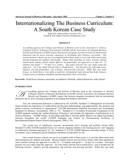 Internationalizing the Business Curriculum: a South Korean Case Study Robin Self, Alabama State University, USA Donald R