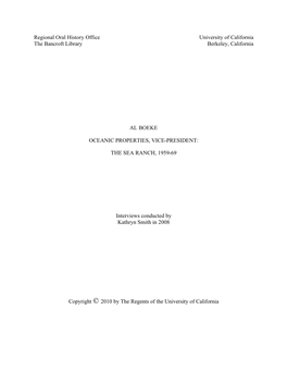 Regional Oral History Office University of California the Bancroft Library Berkeley, California